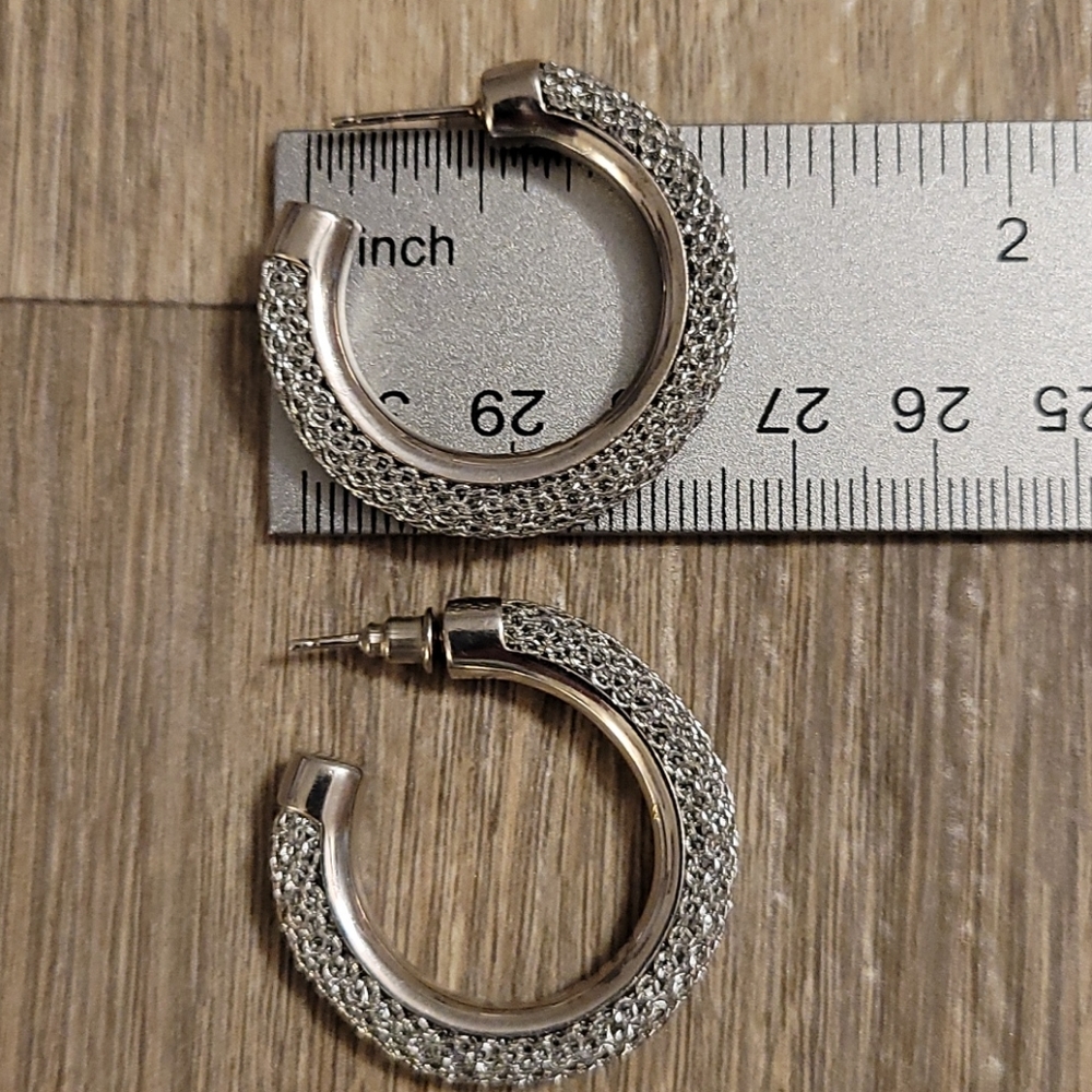 Elegant Silver Mesh Hoop Earrings - Picture 6 of 11